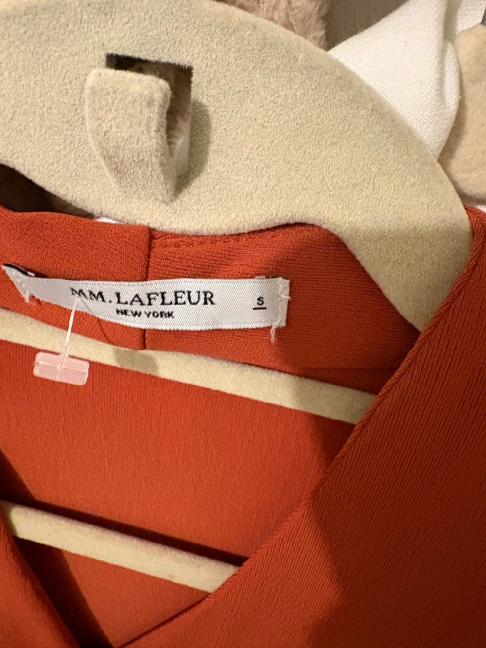 MM Lafleur orange-Rust draped faux Wrap Top Jersey work long sleeve small - Picture 3 of 6